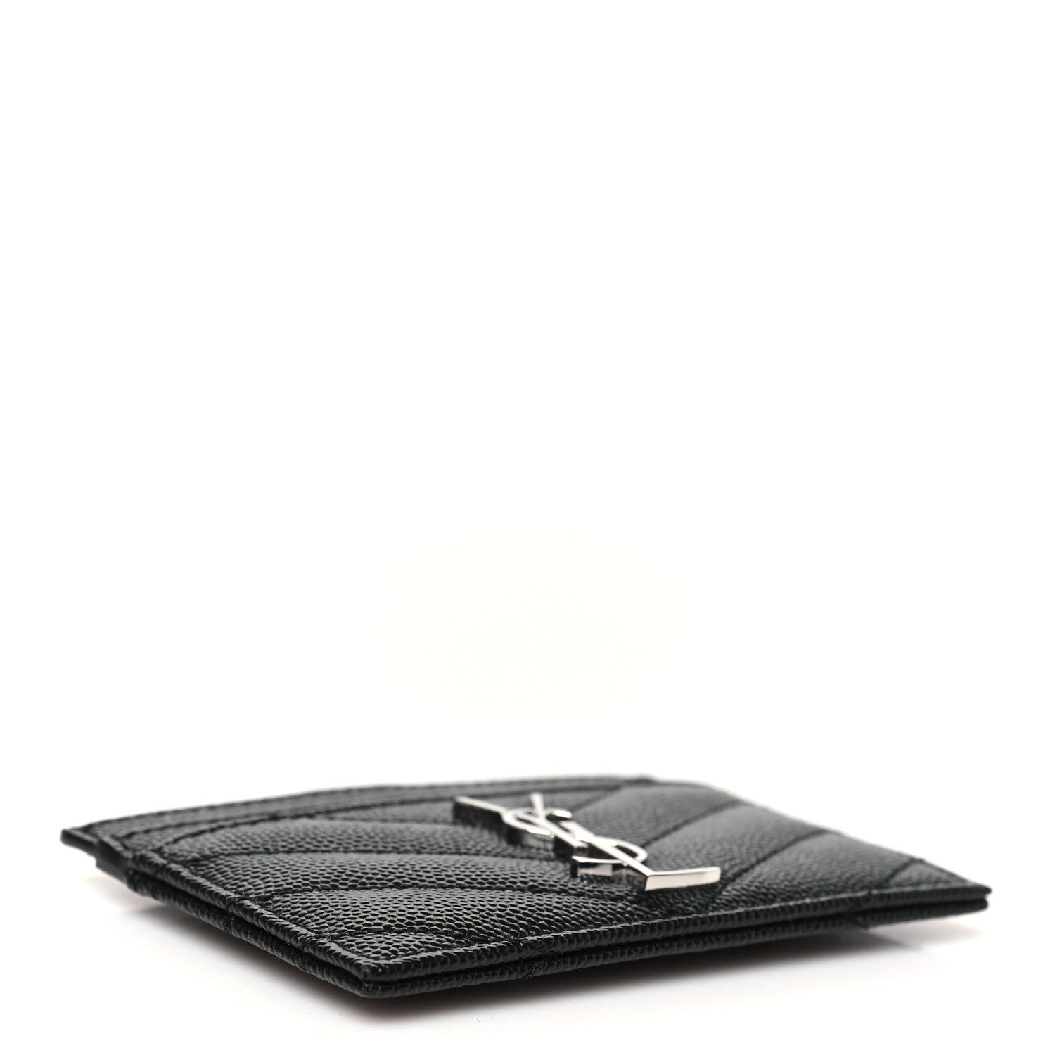 Saint Laurent Grain De Poudre Matelasse Chevron Credit Card Case Black 4 of 6