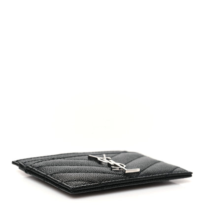Saint Laurent Grain De Poudre Matelasse Chevron Credit Card Case Black 4 of 6
