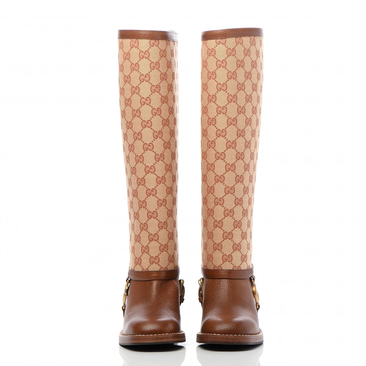 GG Monogram Calfskin Lola Tall Boots 36.5 Beige Ruggine Cuir
