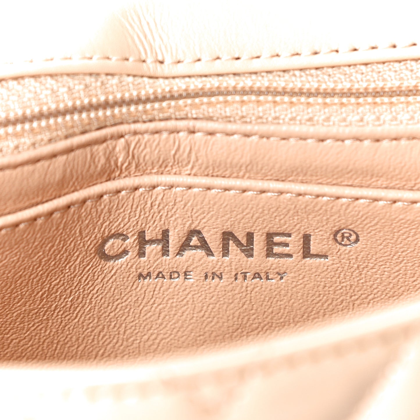 Patent Chevron Quilted Mini Rectangular Flap Beige