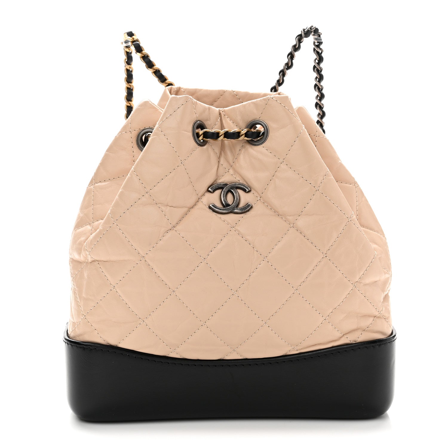 Chanel Aged Calfskin Quilted Small Gabrielle Backpack Beige Black 1 of 9