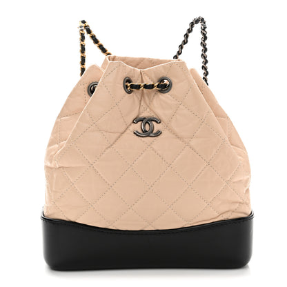 Chanel Aged Calfskin Quilted Small Gabrielle Backpack Beige Black 1 of 9