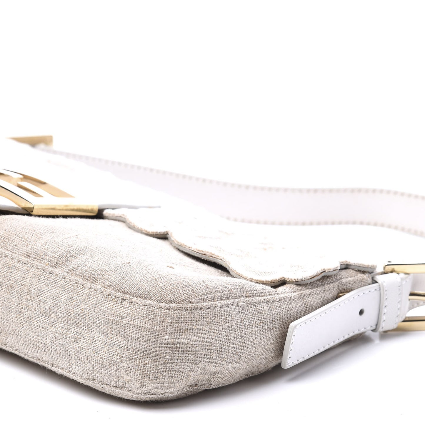 Linen Embroidered Baguette Beige White