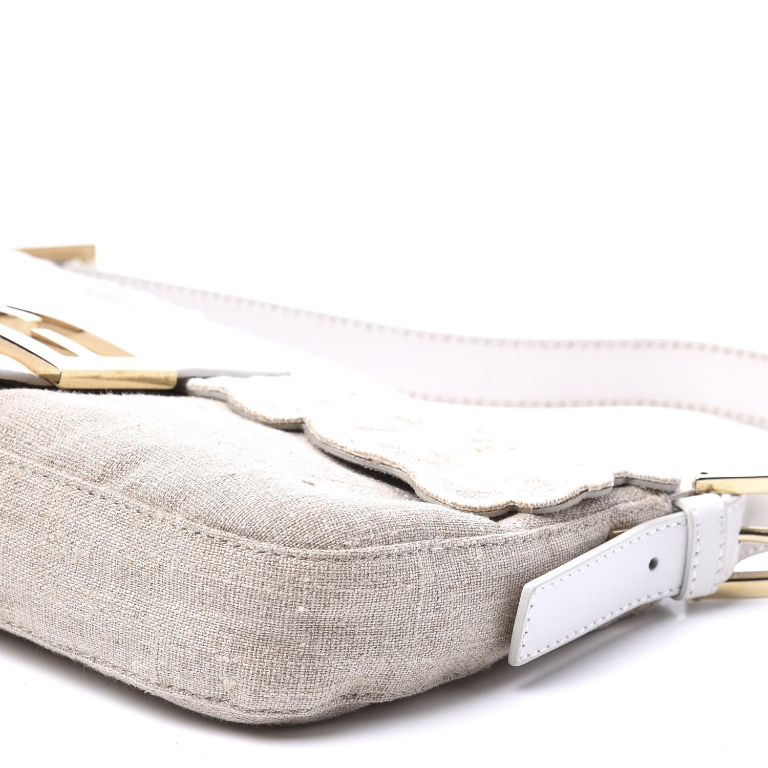 Fendi Linen Embroidered Baguette Beige White 9 of 11
