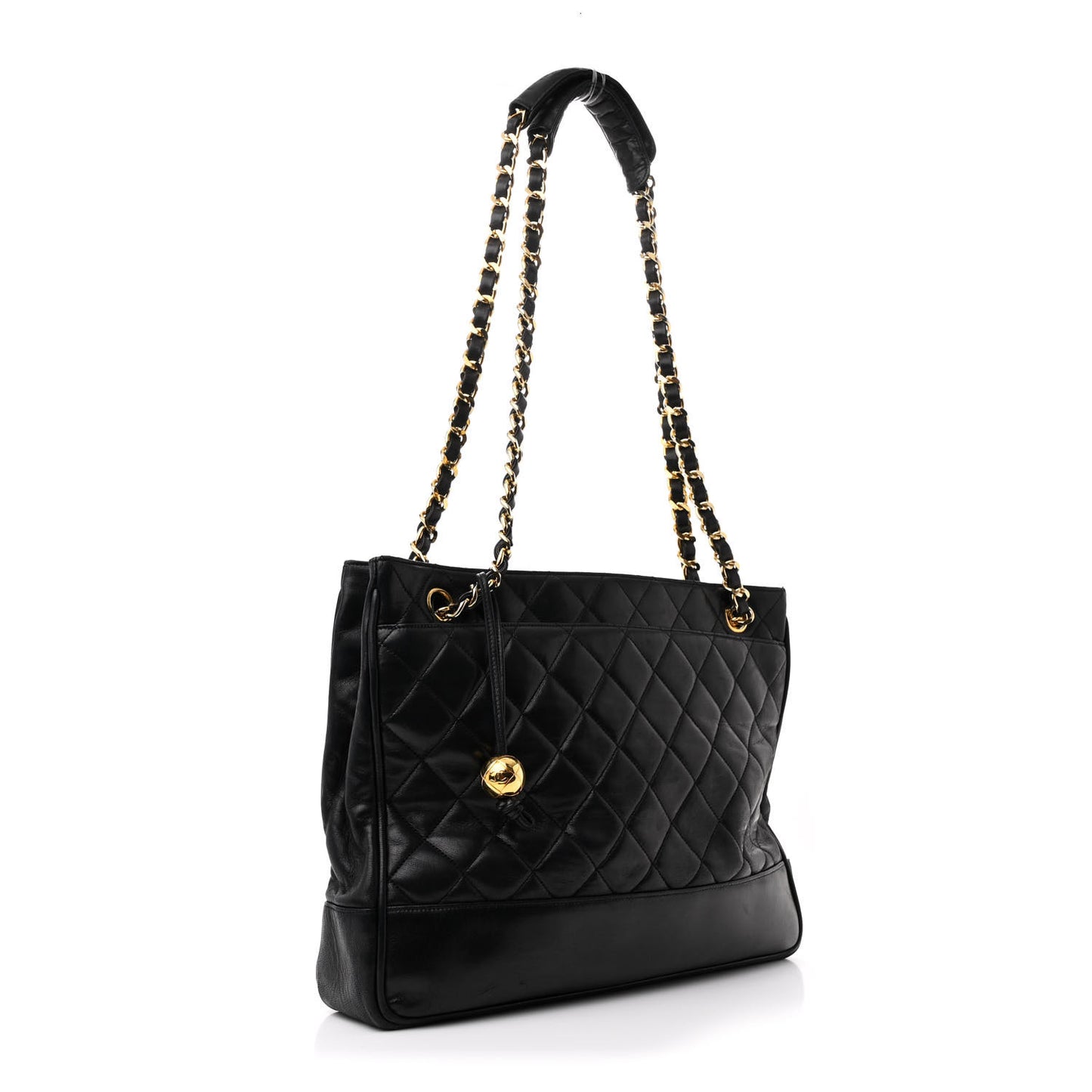 Lambskin Quilted Shopping Tote Black