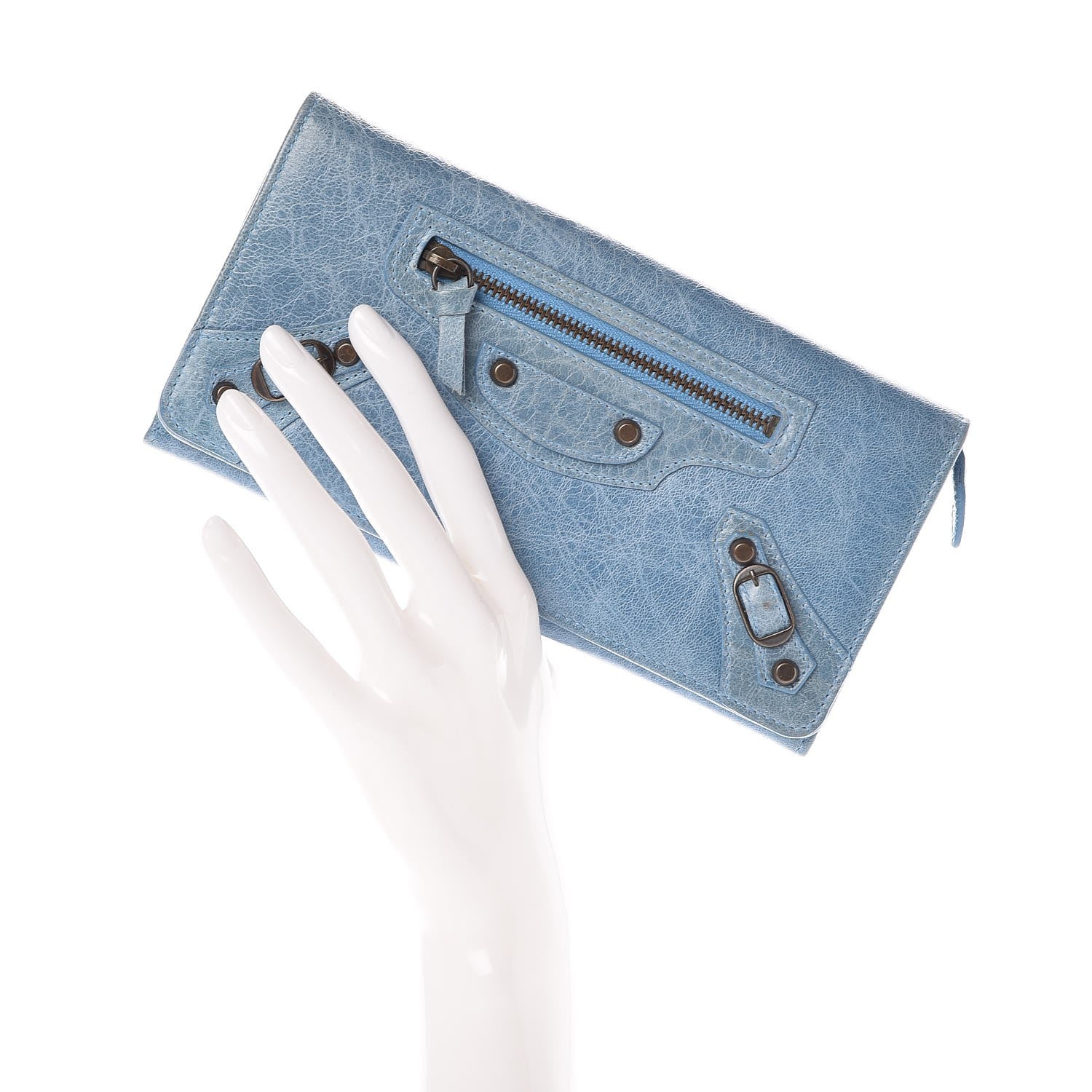 Balenciaga Agneau Classic Hardware Money Wallet Sky Blue 2 of 12