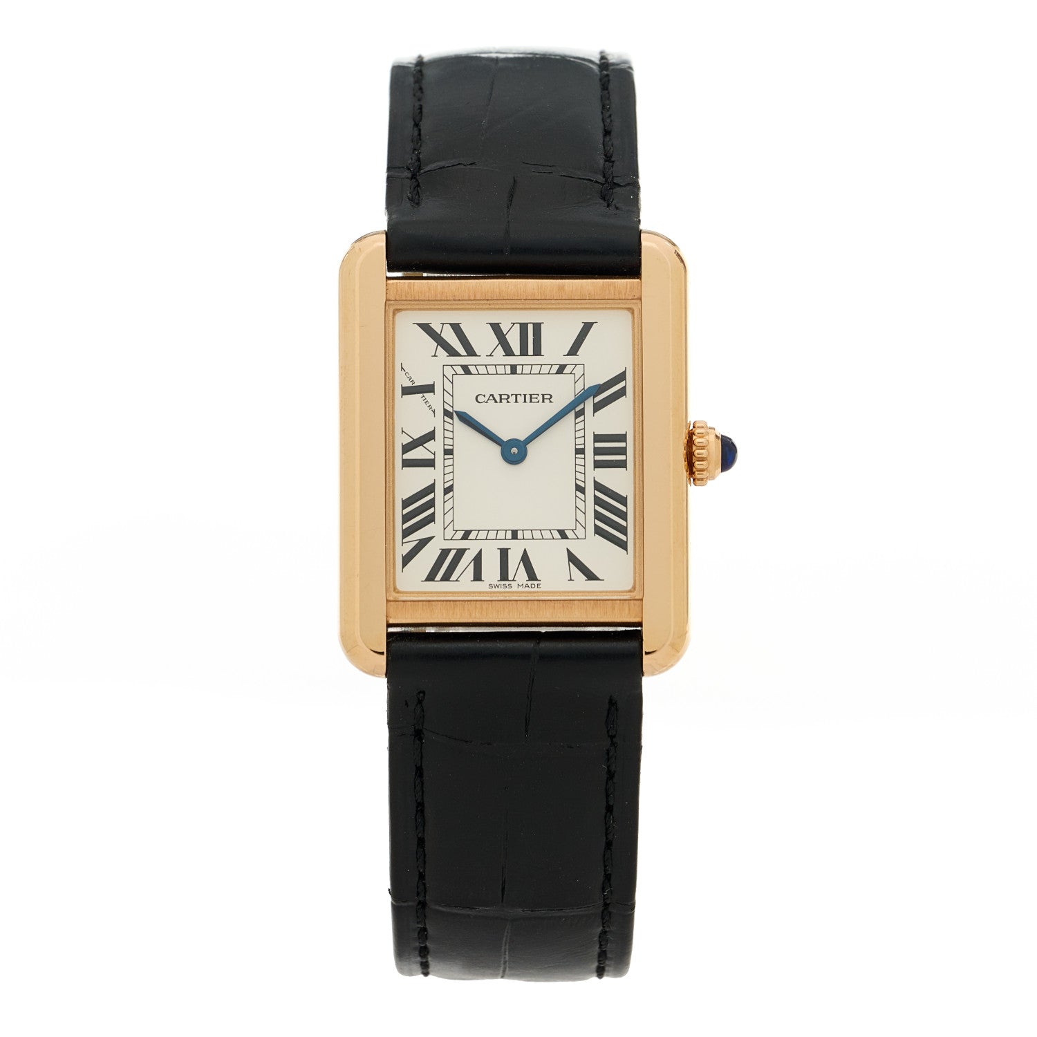 Cartier Stainless Steel 18K Pink Gold Alligator 24mm Tank Solo Quartz Watch 1 of 5