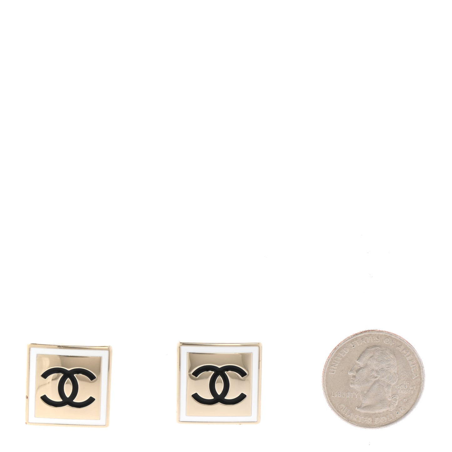 Metal Enamel CC Square Earrings Gold Black White