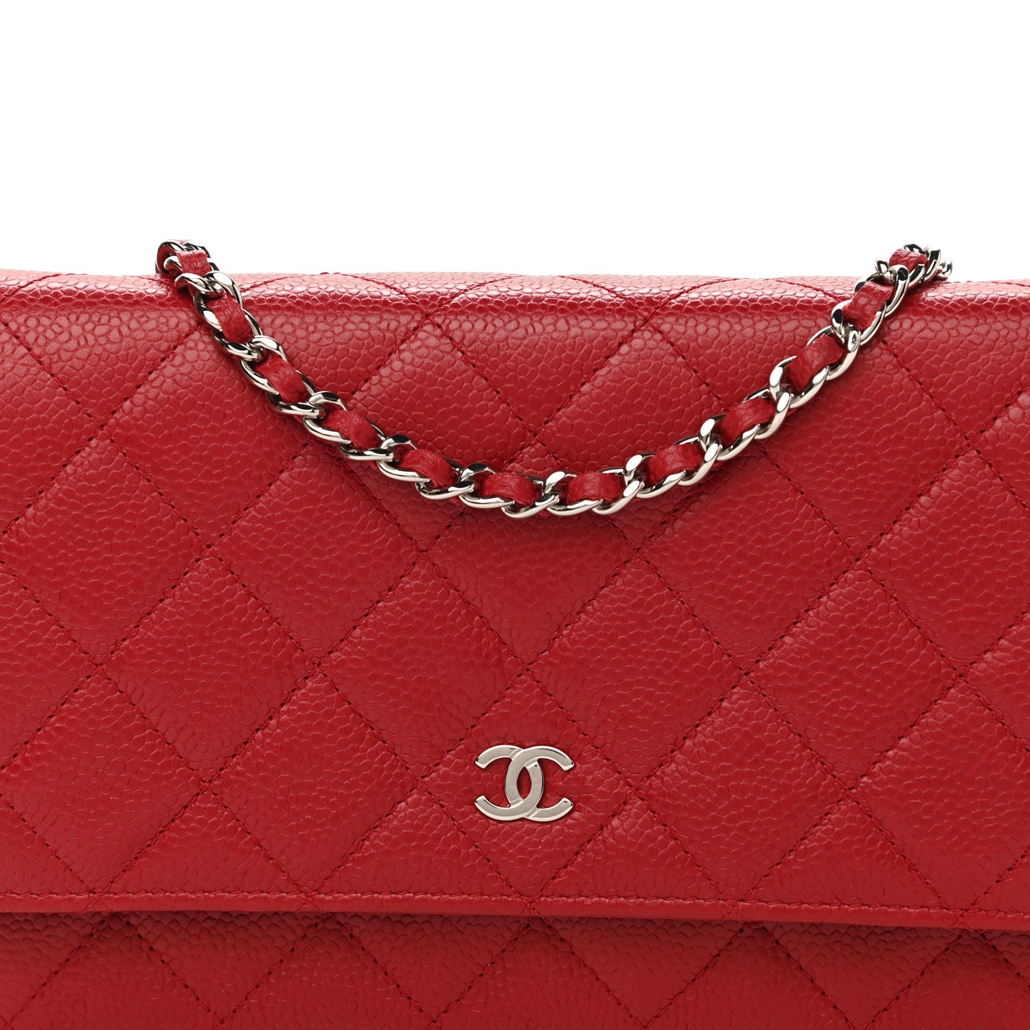 Chanel Caviar Quilted Wallet On Chain WOC Red 11 of 12