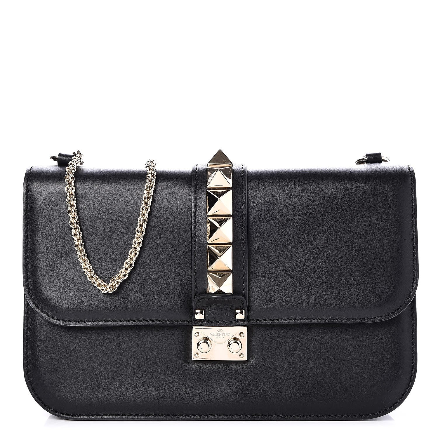Valentino Garavani Vitello Medium Glam Lock Rockstud Flap Black 1 of 8