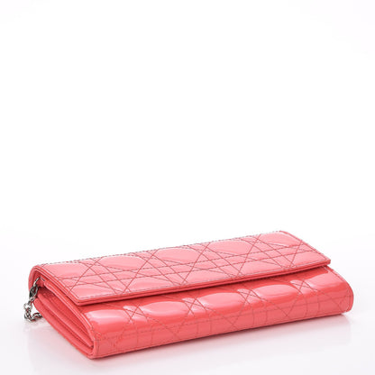 Christian Dior Patent Cannage Rendezvous Chain Wallet Coral 4 of 7