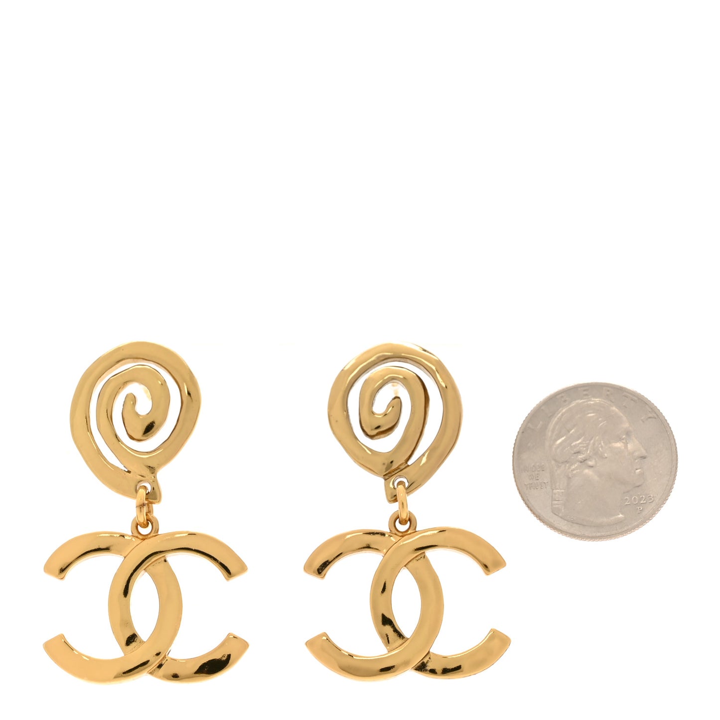 Metal CC Swirl Dangle Earrings Gold