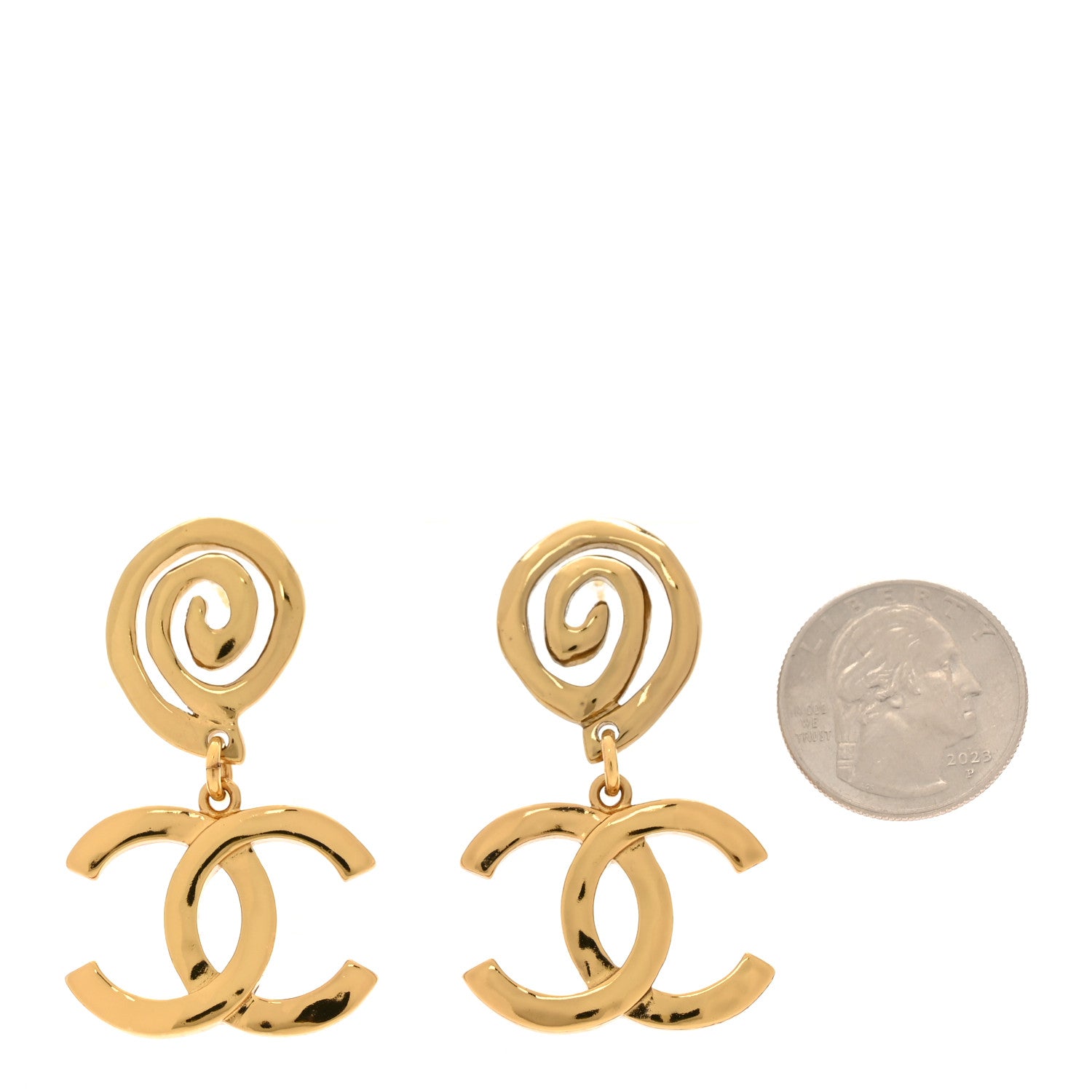 Chanel Metal CC Swirl Dangle Earrings Gold 2 of 6