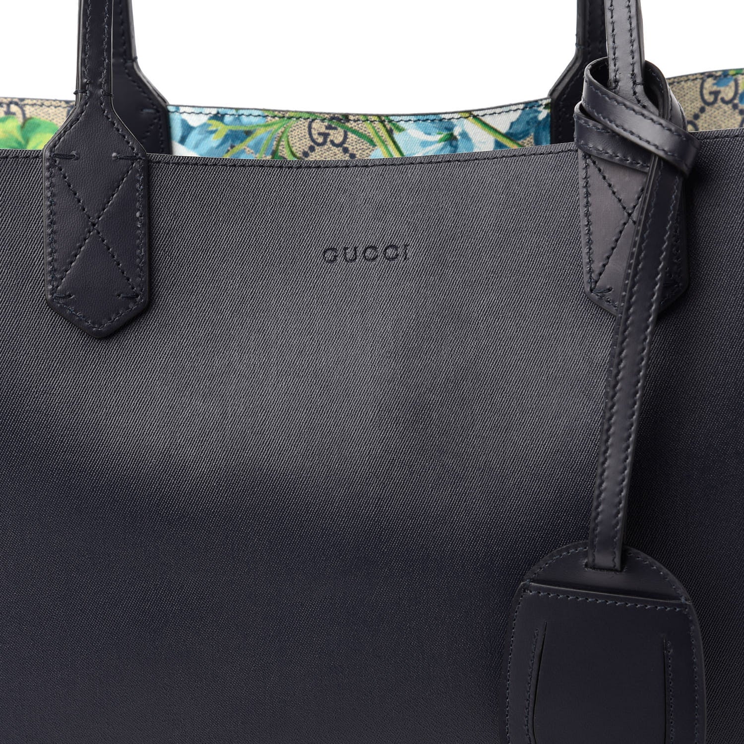Gucci GG Supreme Monogram Blooms Medium Reversible Tote Beige Blue Navy 16 of 16