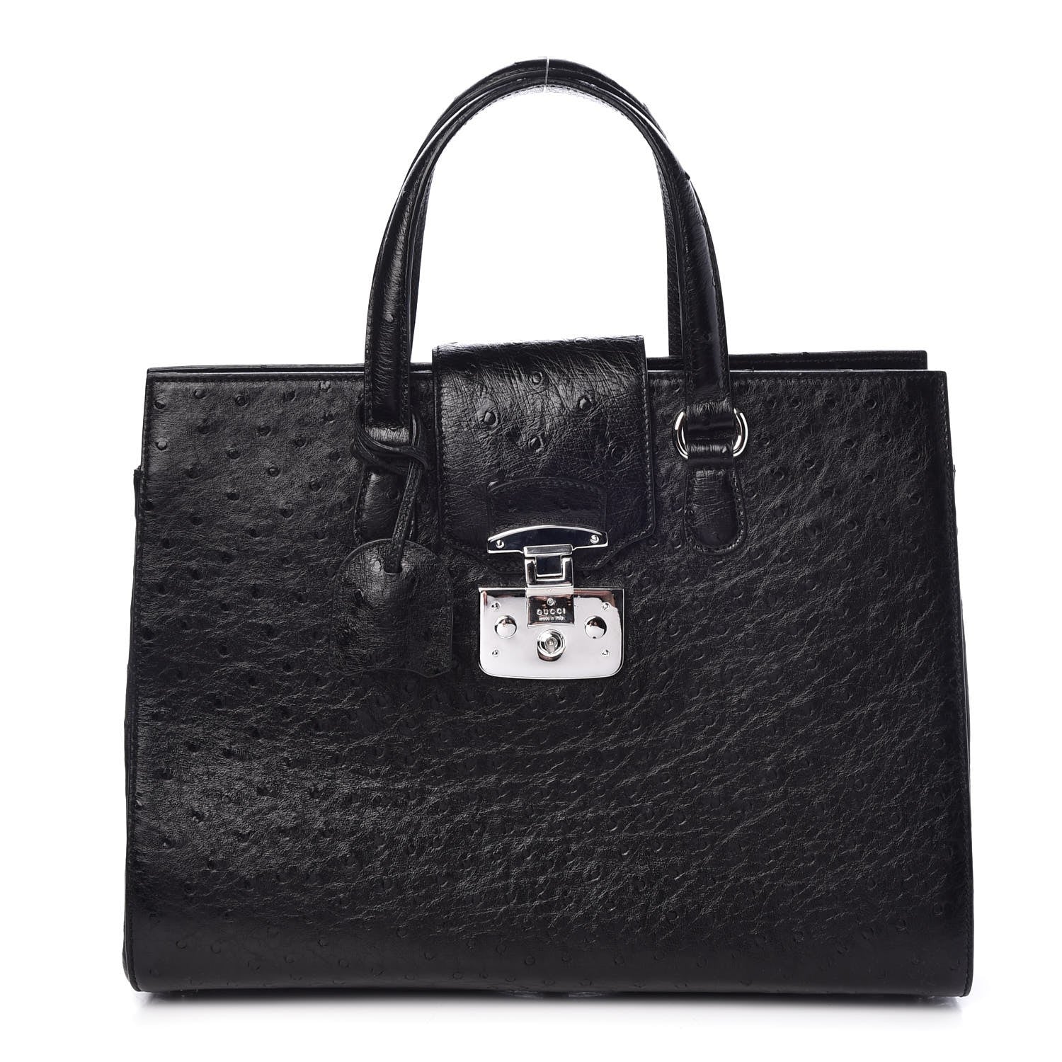 Gucci Ostrich Large Lady Lock Flap Top Handle Bag Black 1 of 7