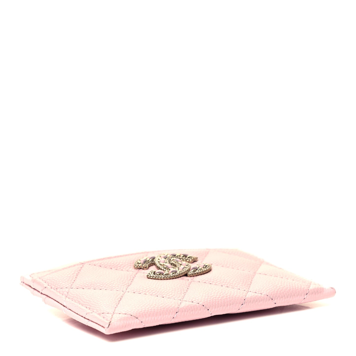 Caviar Quilted Crystal Card Holder Pink