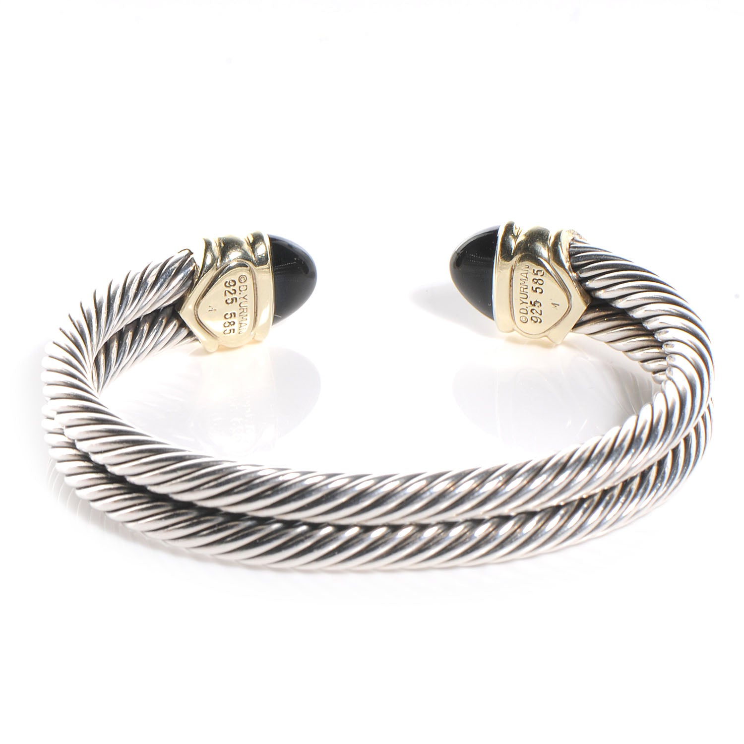 David Yurman Sterling Silver 14k Gold Renaissance Black Onyx Ruby Cable Bracelet 3 of 5