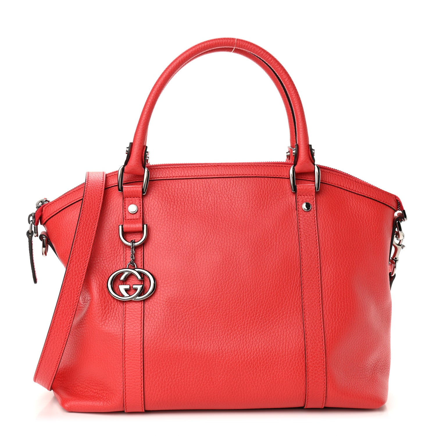 Gucci Dollar Calfskin Medium GG Charm Dome Satchel Sporting Red 1 of 11