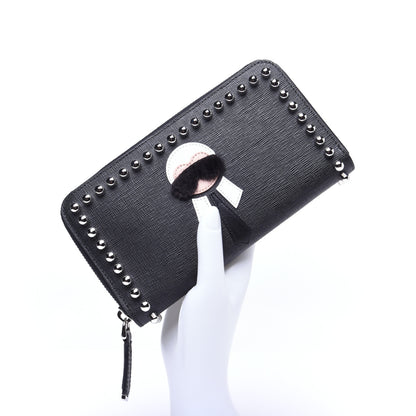 Fendi Vitello Elite Mink Fur Studded Karlito Zip Around Wallet Black 2 of 12