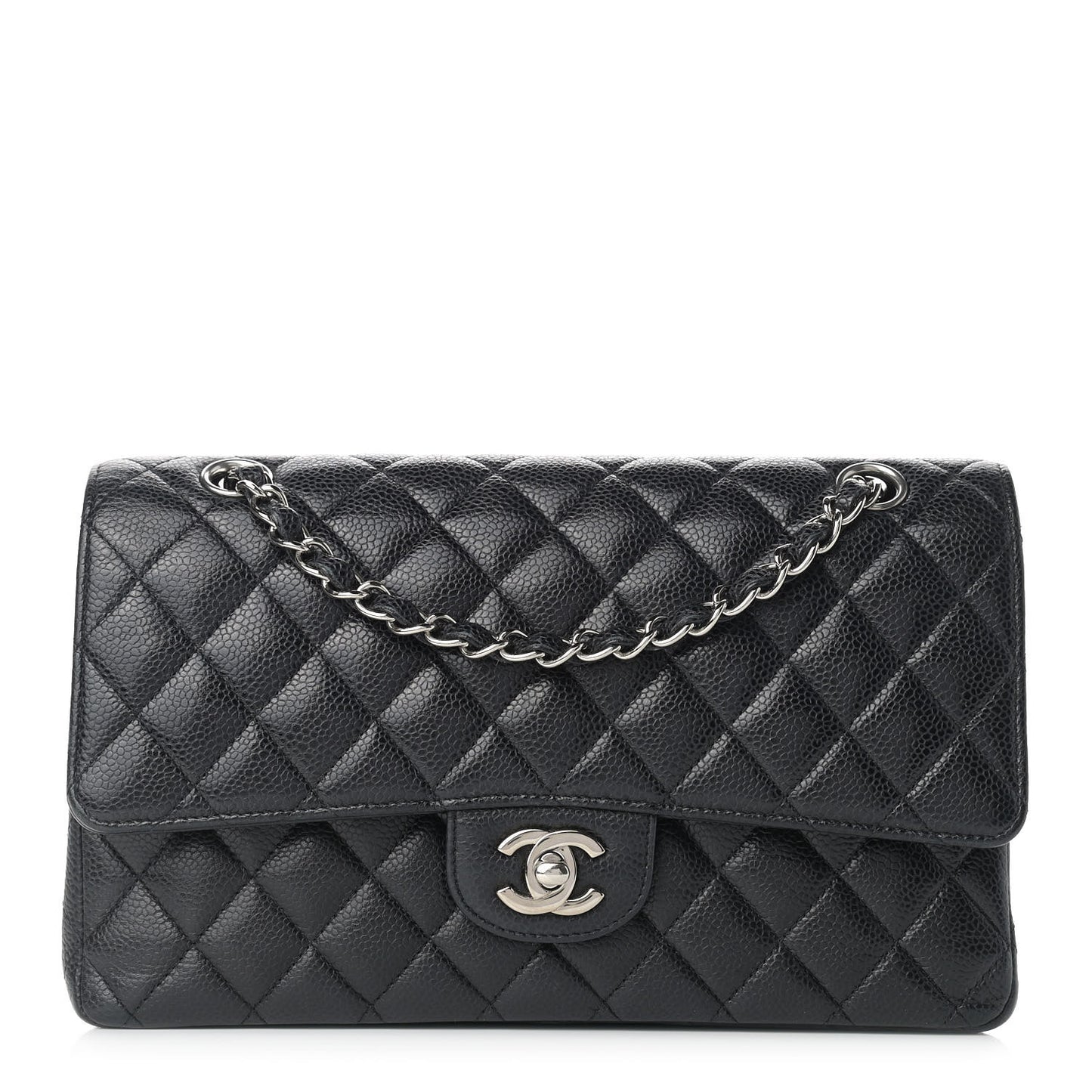Caviar Quilted Medium Double Flap Black