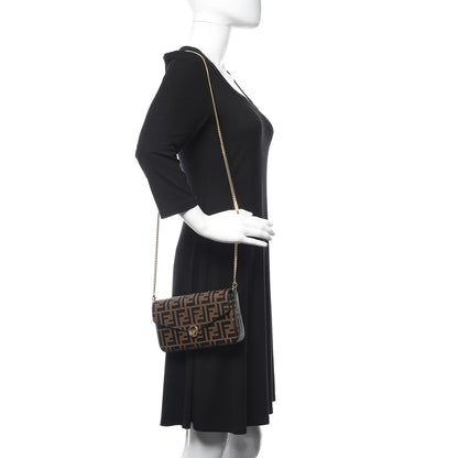 Fendi Vitello Soft F is Fendi Bi-Color FF 1974 Embossed Envelope Wallet On Chain with Pouches Maya Black 2 of 12