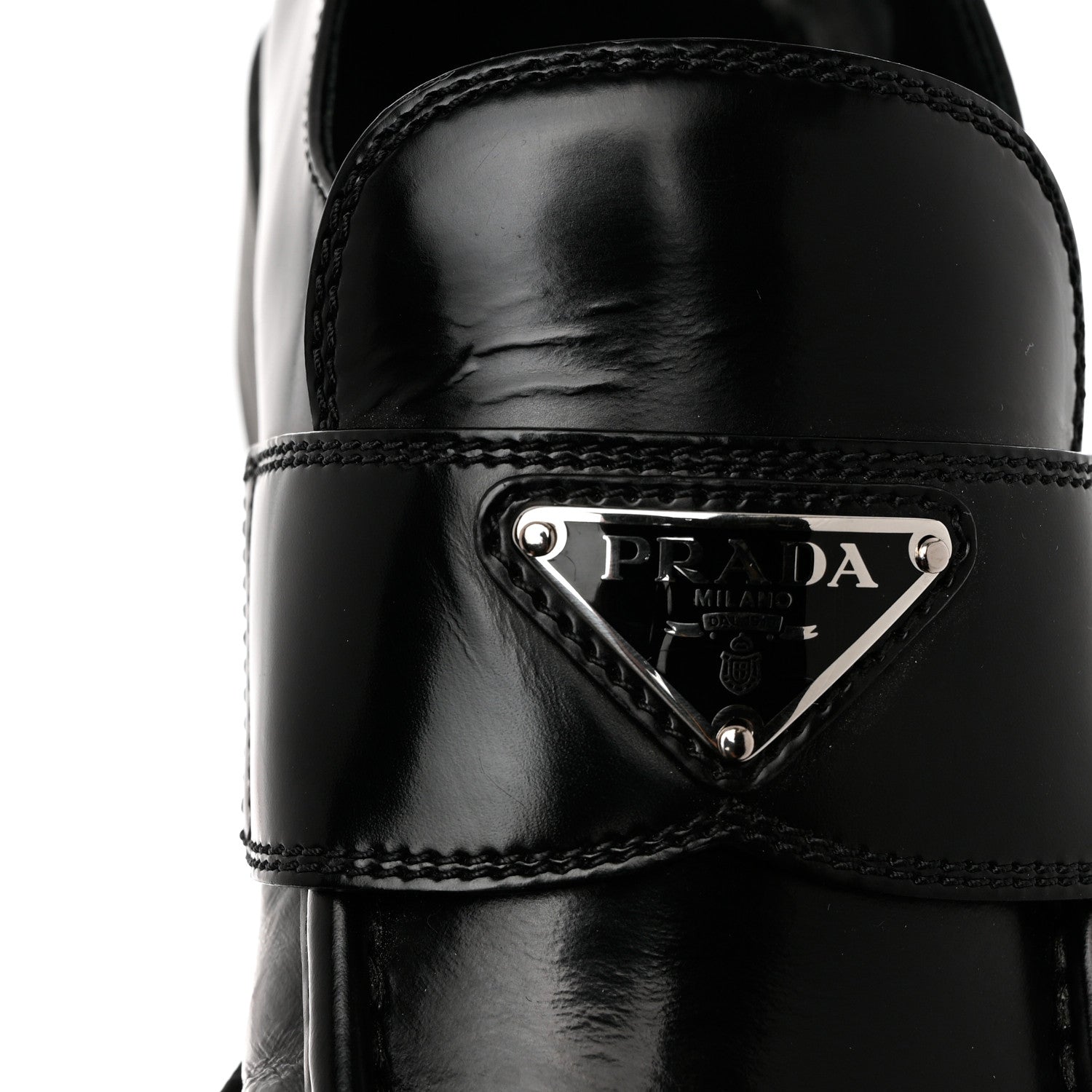 Prada Spazzolato Metal Triangle Logo 50mm Loafers 40.5 Black 10 of 12