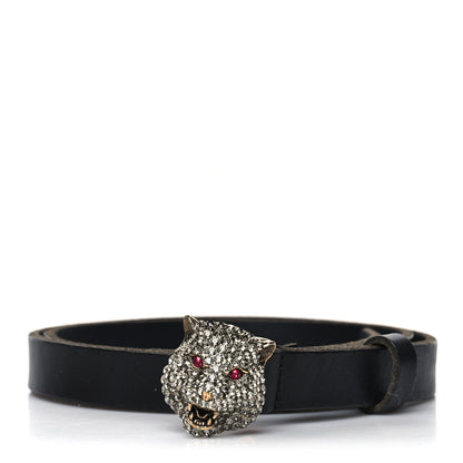 Gucci Calfskin Crystal Feline Belt 80 32 Black 1 of 6