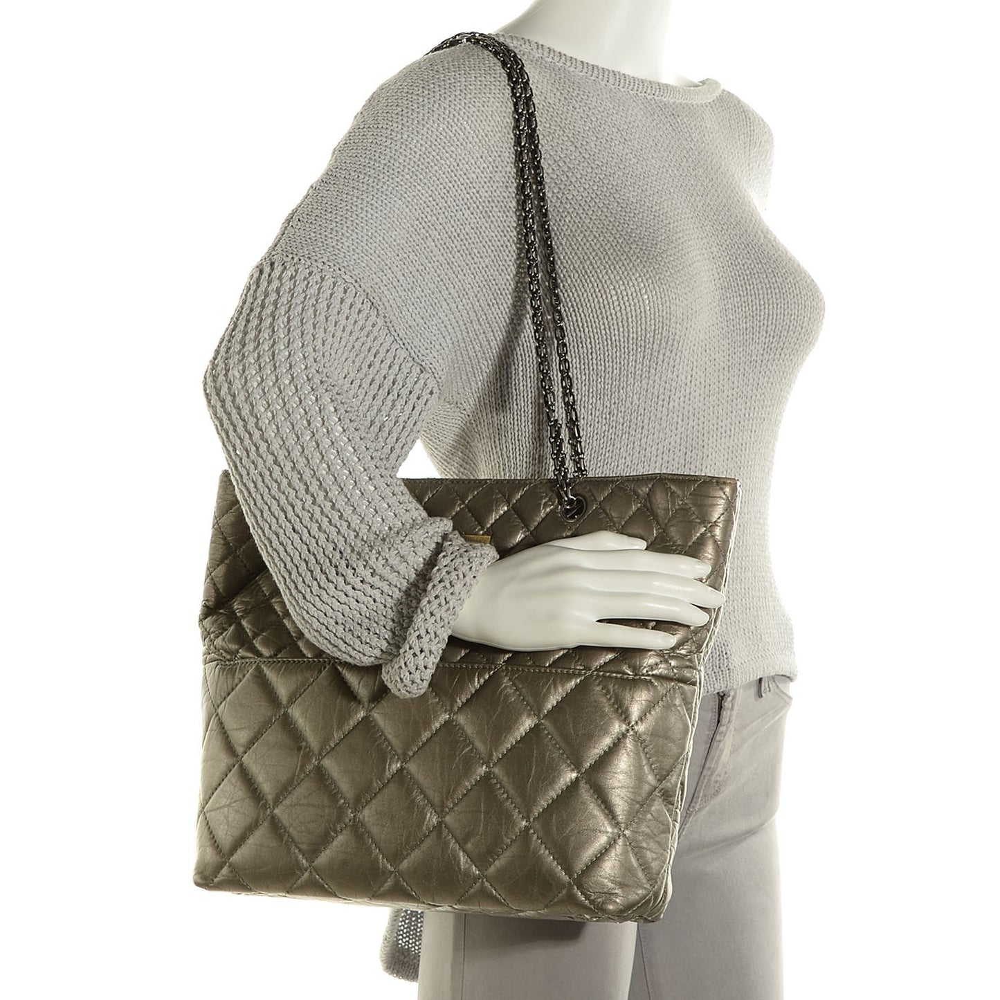 Aged Calfskin Reissue 2.55 Tote Dark Silver