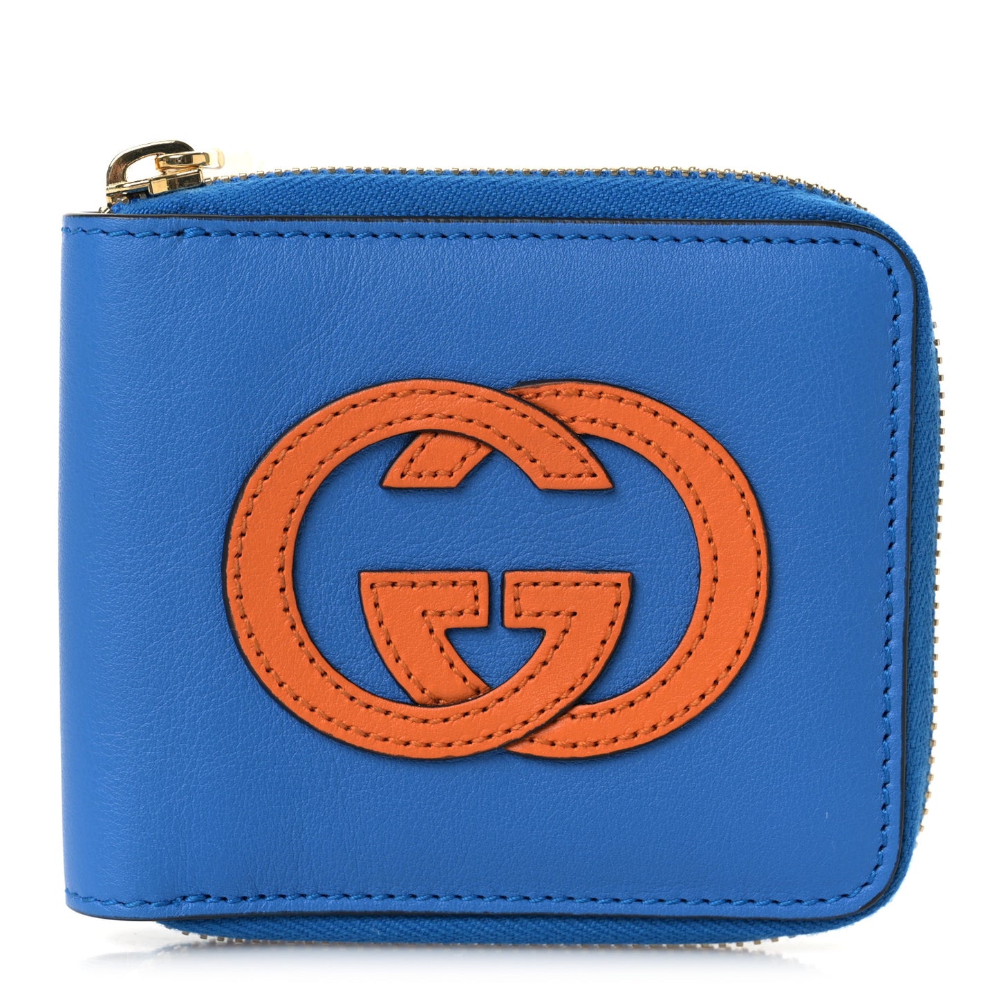 Vitello Eclipse Interlocking G Zip Around Card Case Wallet Bright Splash Carrot Orange