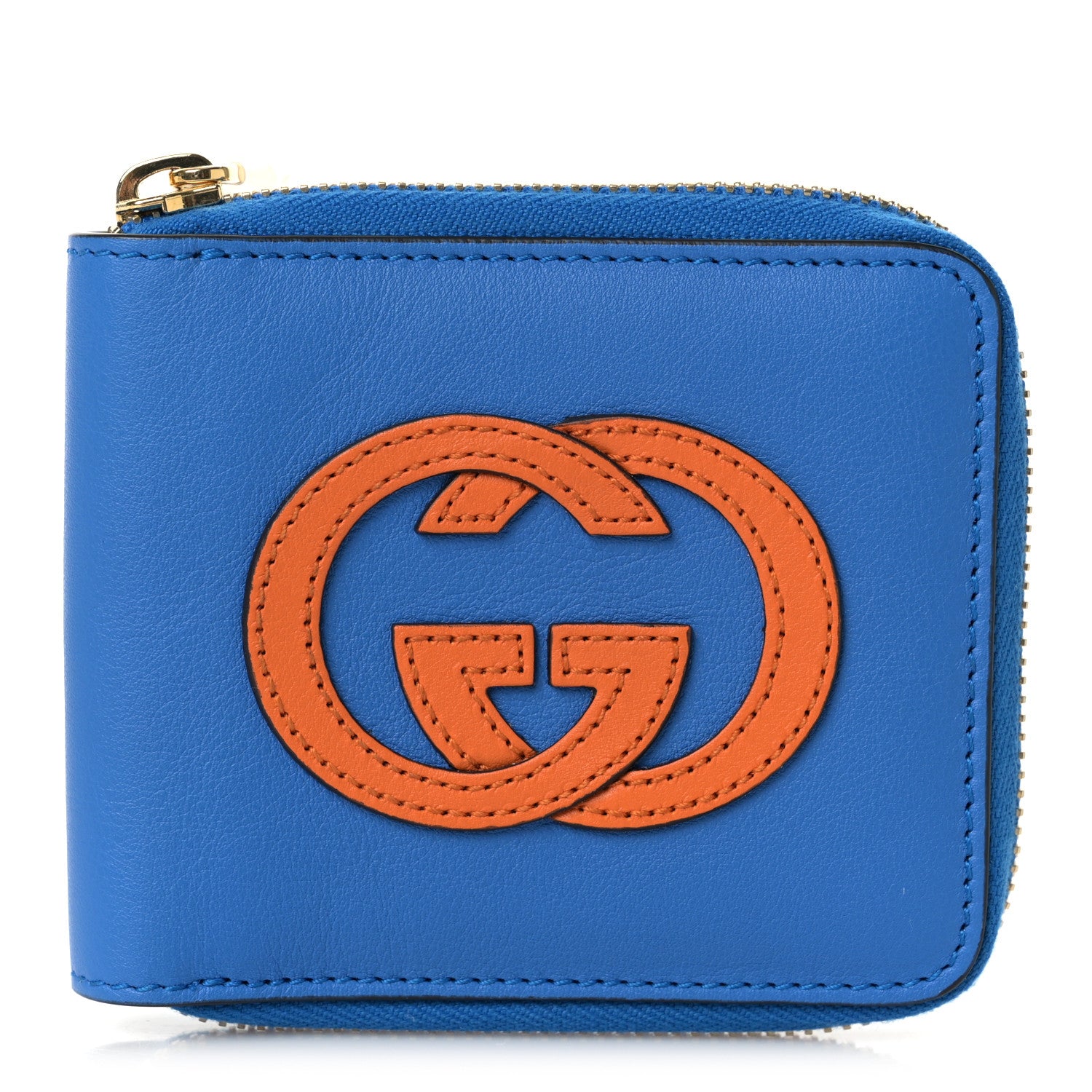Gucci Vitello Eclipse Interlocking G Zip Around Card Case Wallet Bright Splash Carrot Orange 1 of 8