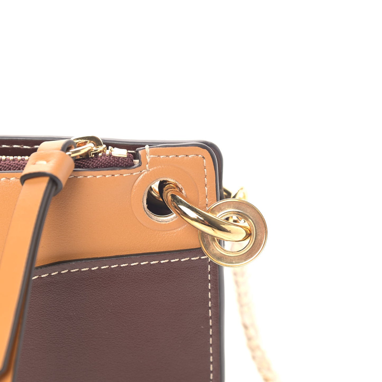Shiny Calfskin Tess Mini Tricolor Crossbody Bag Brown Beige