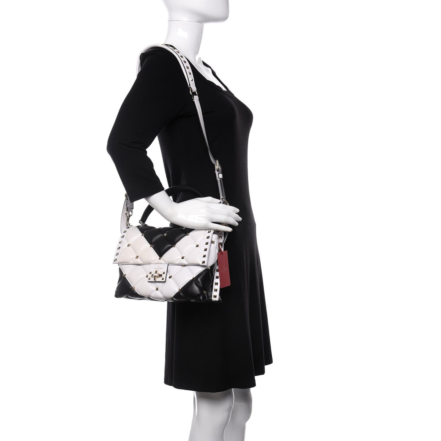 Nappa Medium Candystud Top Handle Bag White Black