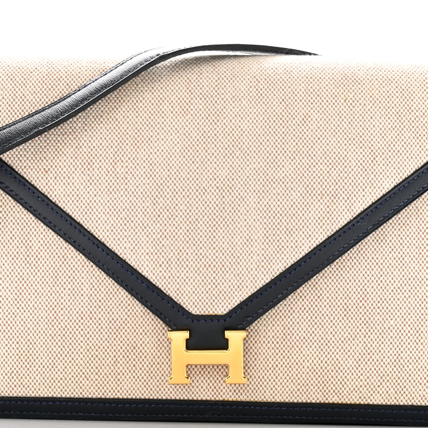 Toile Vache Calfskin Lydie Clutch Natural Bleu Marine