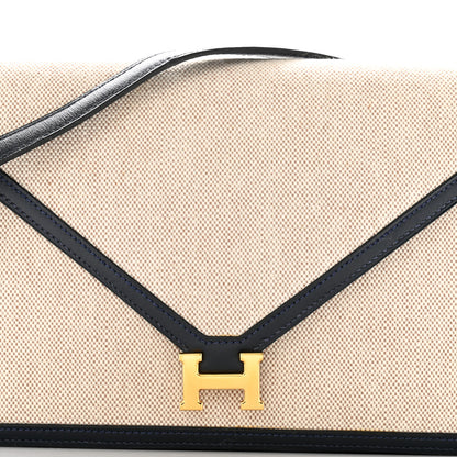 Hermes Toile Vache Calfskin Lydie Clutch Natural Bleu Marine 7 of 12