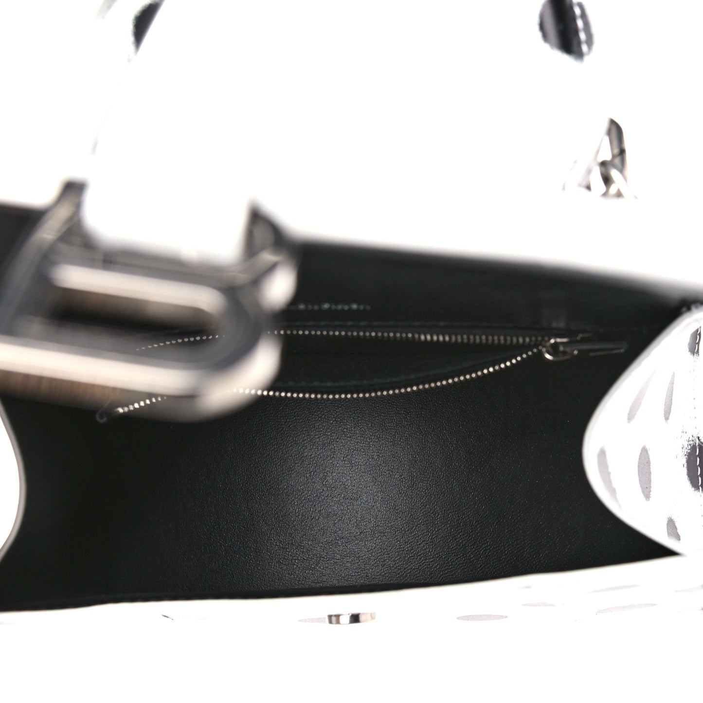 Smooth Calfskin Spray Polka Dot Small Hourglass Top Handle Bag White Black