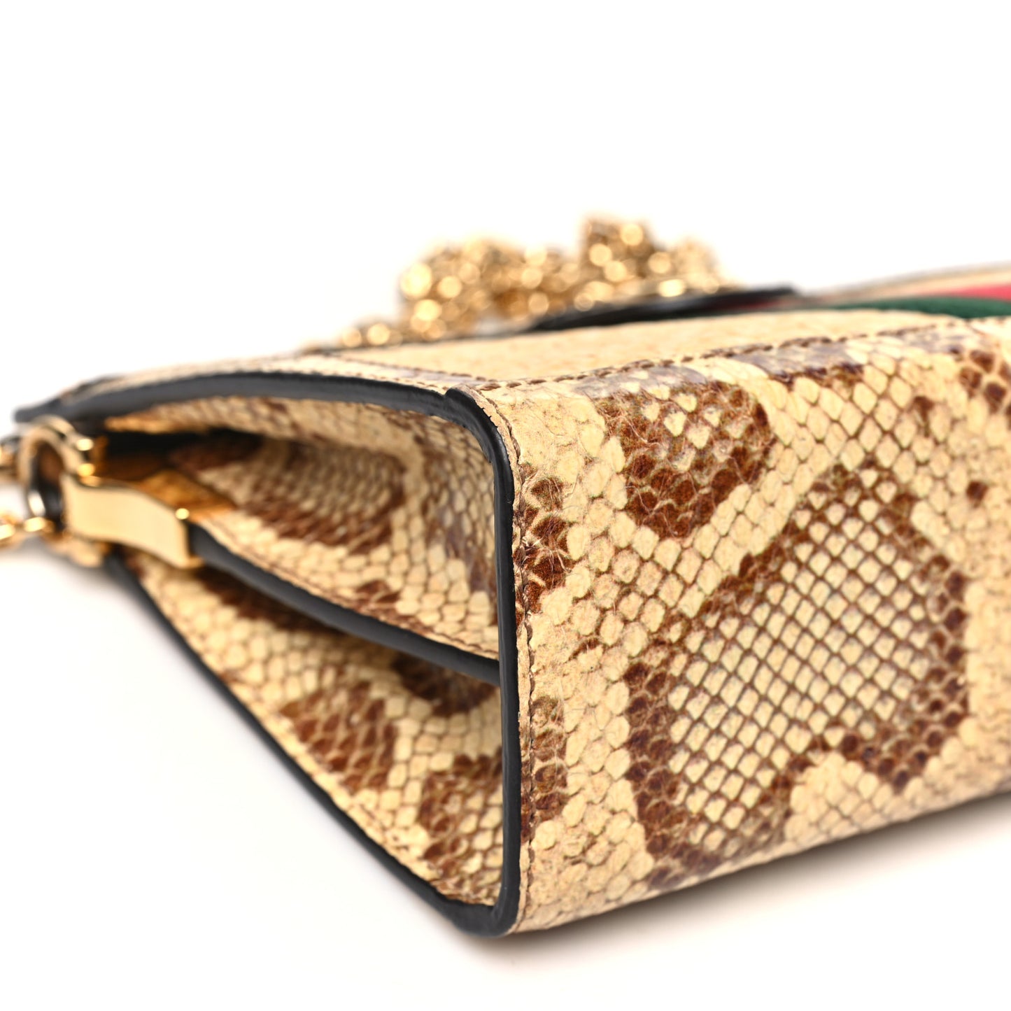 Raffia Elaphe GG Small Ophidia Chain Shoulder Bag Natural Cream Brown