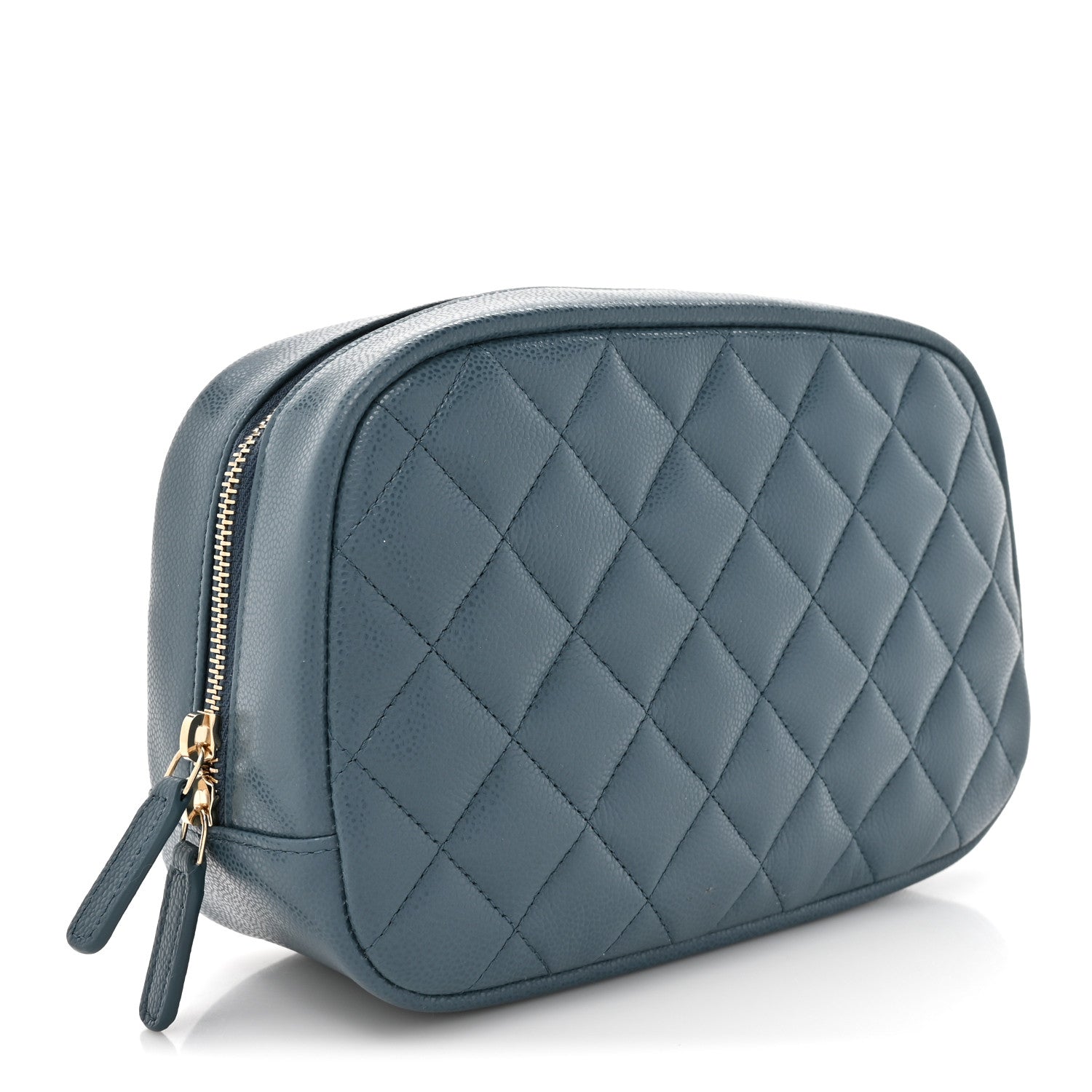 Chanel Caviar Quilted Medium Curvy Pouch Cosmetic Case Blue 3 of 8