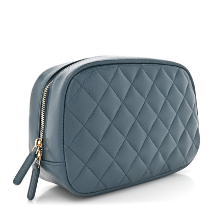 Chanel Caviar Quilted Medium Curvy Pouch Cosmetic Case Blue 3 of 8