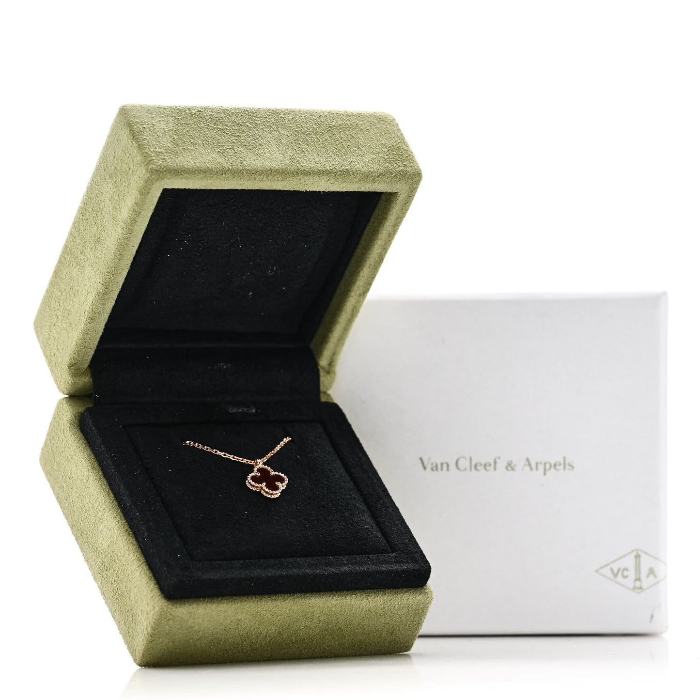 18K Rose Gold Carnelian Sweet Alhambra Pendant Necklace