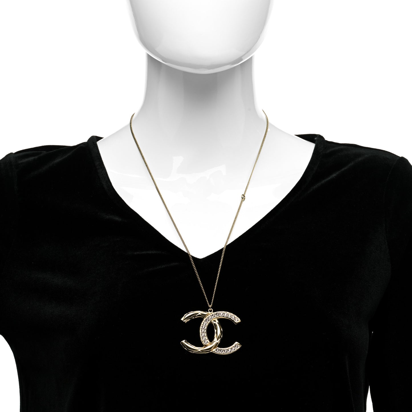 Crystal Metal Quilted CC Pendant Necklace Gold