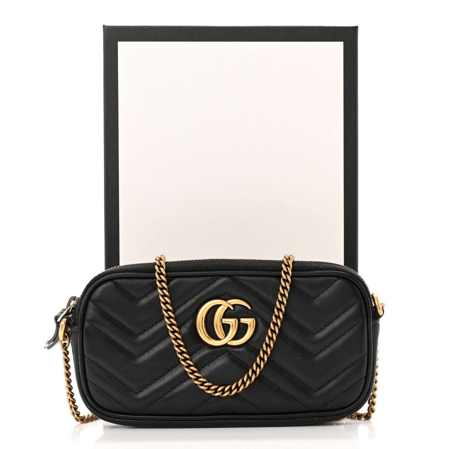 Gucci Calfskin Matelasse Mini GG Marmont Chain Crossbody Bag Black 14 of 14