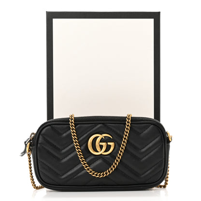 Gucci Calfskin Matelasse Mini GG Marmont Chain Crossbody Bag Black 14 of 14