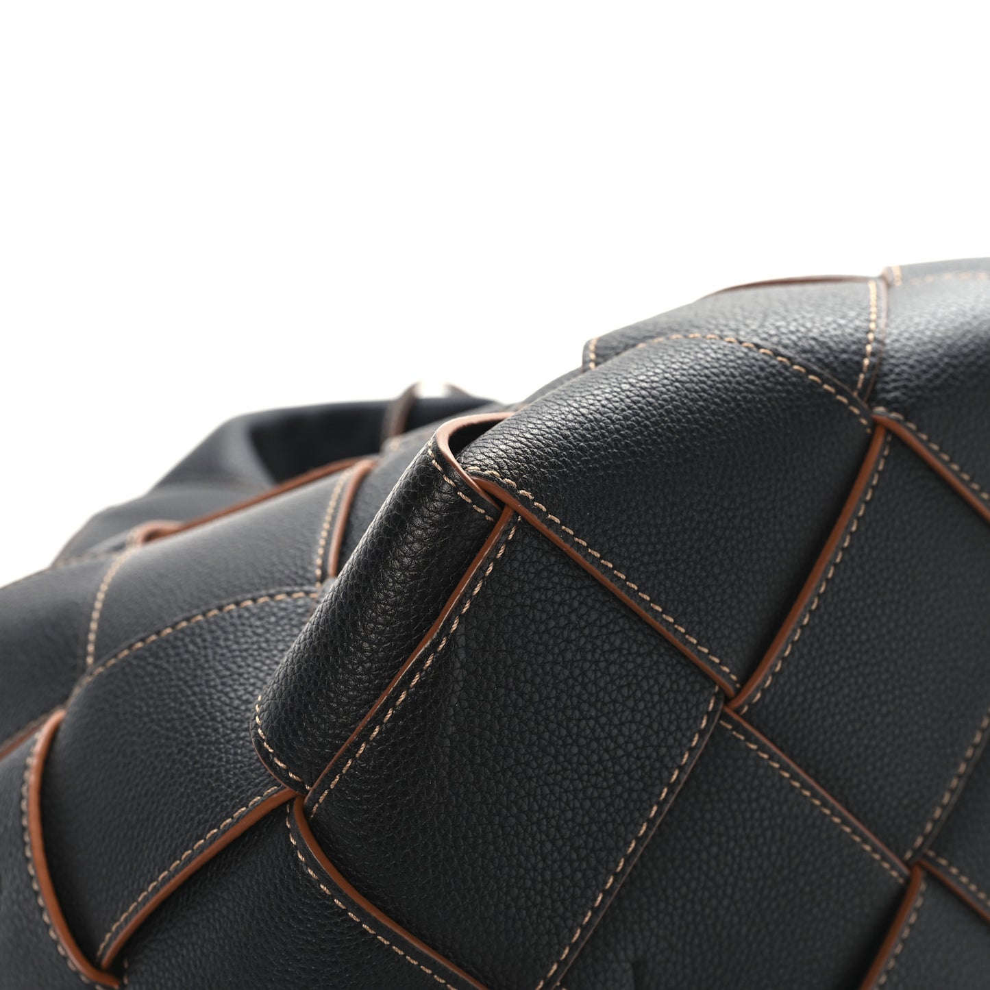 Soft Grained Calfskin Woven Basket Bag Black Tan