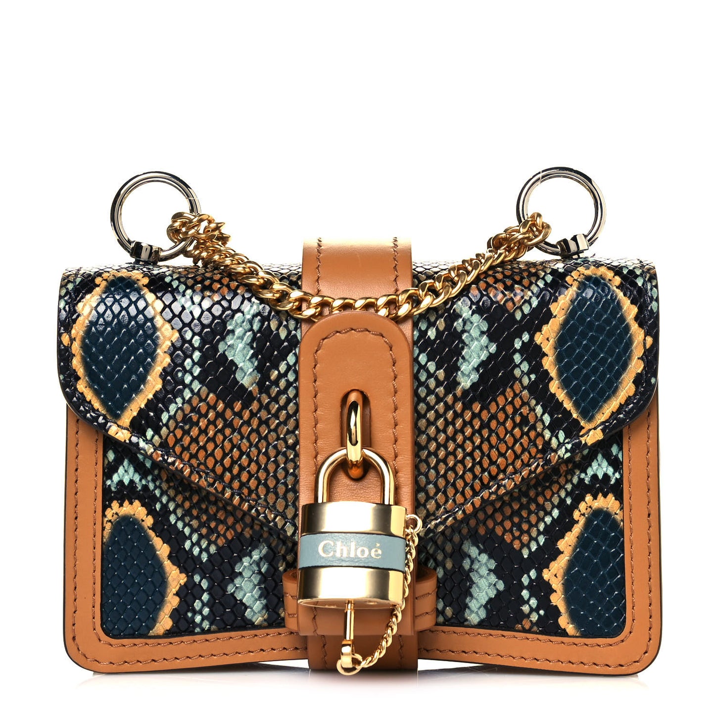 Python Embossed Shiny Calfskin Mini Aby Chain Shoulder Bag Faded Blue