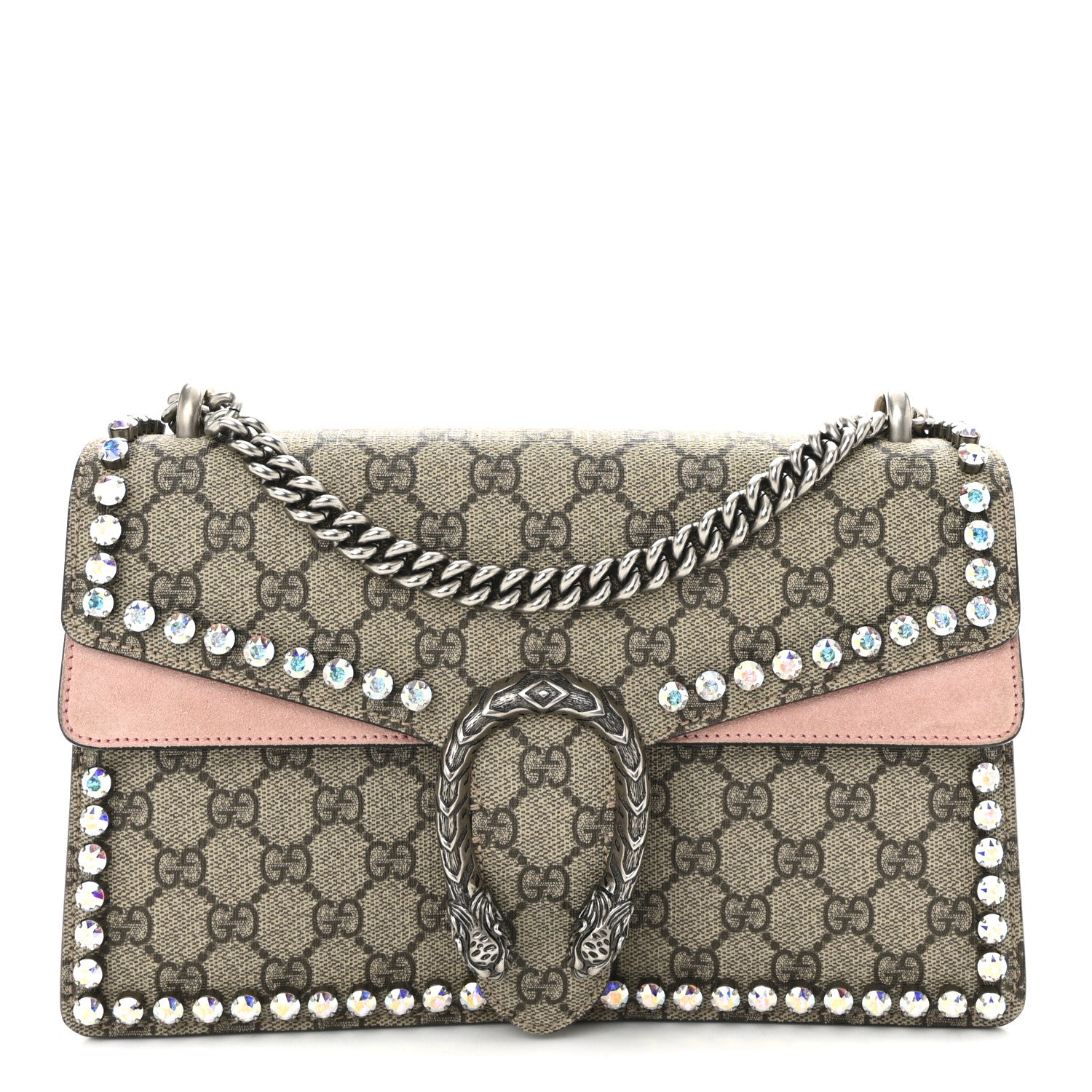 Gucci GG Supreme Monogram Suede Crystal Small Dionysus Shoulder Bag Beige Ebony Light Peonia 1 of 10