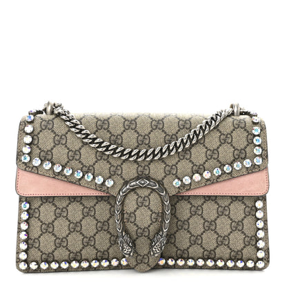 Gucci GG Supreme Monogram Suede Crystal Small Dionysus Shoulder Bag Beige Ebony Light Peonia 1 of 10