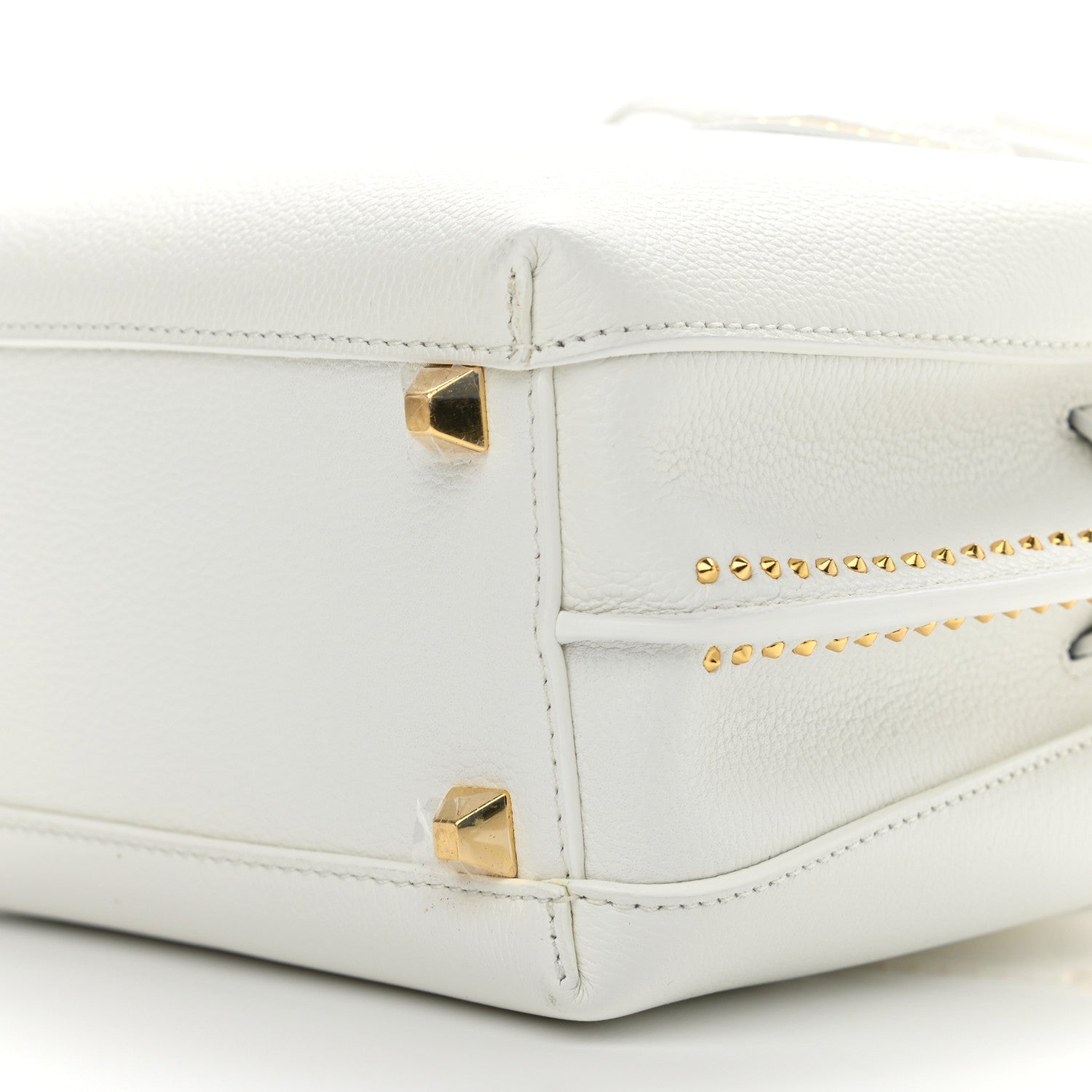 MCM Grained Calfskin Studded Mini Milla Tote White 8 of 12