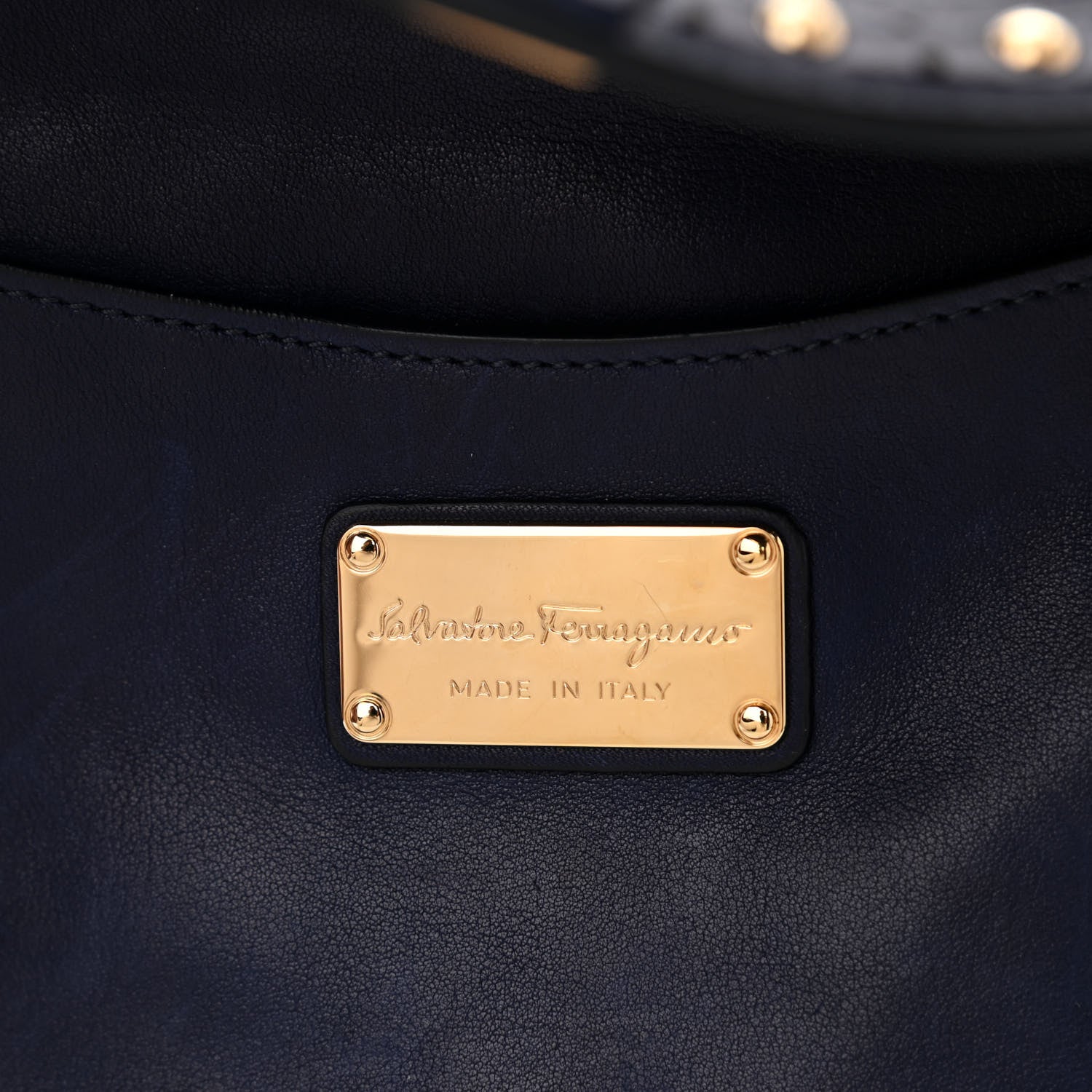 Salvatore Ferragamo Calfskin Studded Sofia Satchel Navy 6 of 9