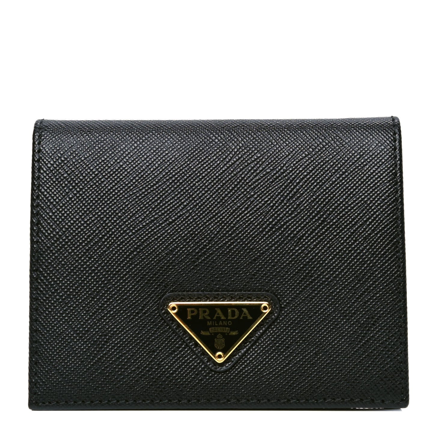 Saffiano Triangle Flap Compact Wallet Black