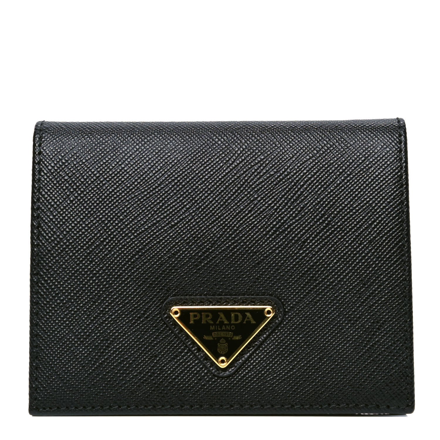 Prada Saffiano Triangle Flap Compact Wallet Black 1 of 4